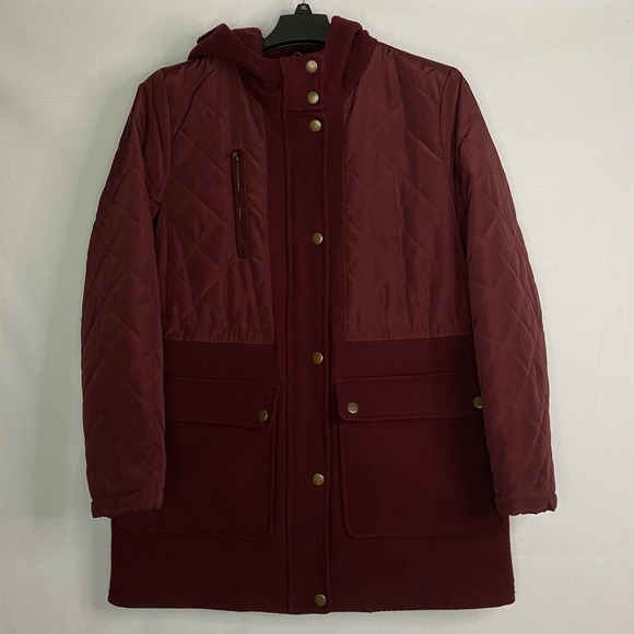 Apt. 9 Jackets & Blazers - Apt. 9 Quilted Hooded Wool Jacket Women's Burgundy Wine Snap Button, Pockets - L